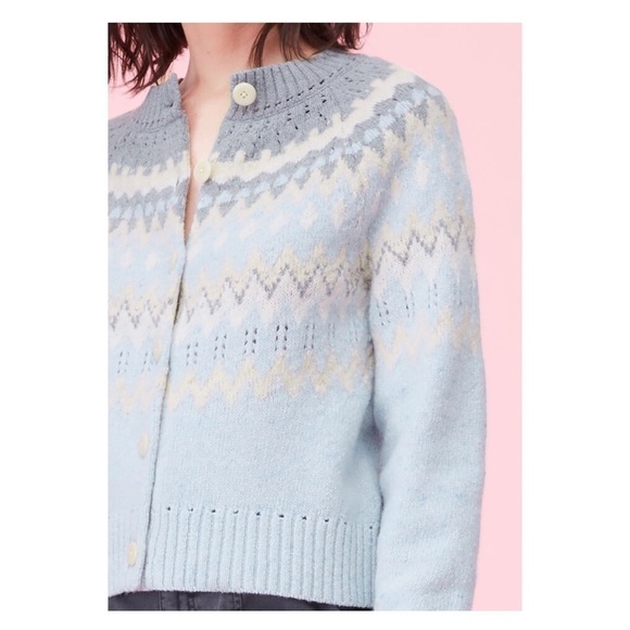 La Vie Rebecca Taylor Blue Fair Isle Wool Blend Cardigan Sweater NWT XL - Picture 9 of 15